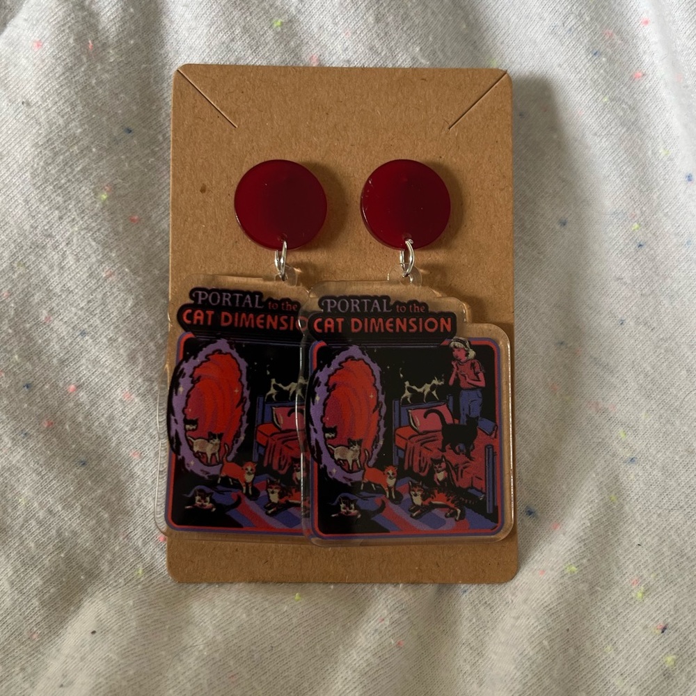 3/$20 ✨ Portal to the Cat Dimension Hard Acrylic Printed Stud Earrings